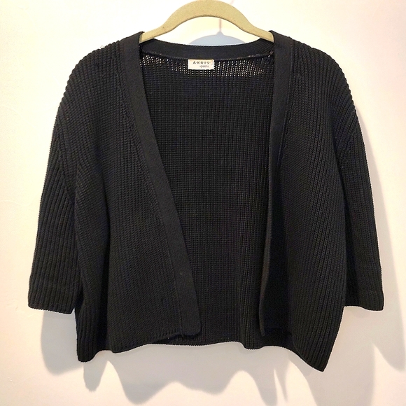 Akris Punto Women's US 14 Bolero Chunky Knit Sweater Cardigan Cotton Bla… - Picture 1 of 6